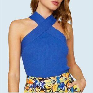 HOUSE OF HARLOW 1960 Blue Ribbed Halter Cross Strap Top Size XS